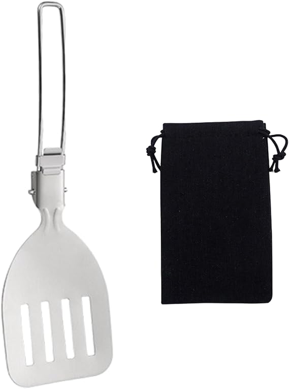 Camping Cooking Utensil Set Foldable 304 Stainless Steel Spatula Turner Soup Spoon Kit Portable Kitchen Utensils Folding Cookware Kit for Outdoor Travel Hiking Picnic (Silver B, Colander Spatula)