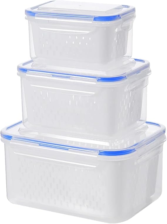 Kitchen Storage Containers | Breathable Clear Draining Box - Lid Food Storage Boxes Set,for Dining Meal-Prep Pantry Lunch Fridge Home Kitchen Camping Cooking Travel