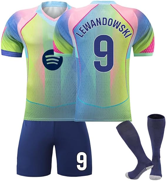 Generisch New Special Edition 26 Barsa Jersey Children's Pink Blue Gradient Colour 10 Lamine Yamal Football Jerseys Suit 8 Pedri 9 Lewandowski 11 Raphinha 14 Rashford Kids Men's Sport Soccer T-Shirt
