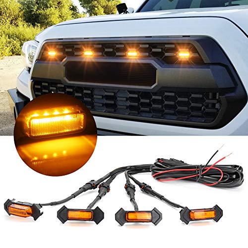 OXILAM LED Grille Lights 4 PCS with Fuse Adaptor for Tacoma TRD PRO 2016-2023 OEM Front Grille, Amber Shell with Amber Light, Amber Yellow