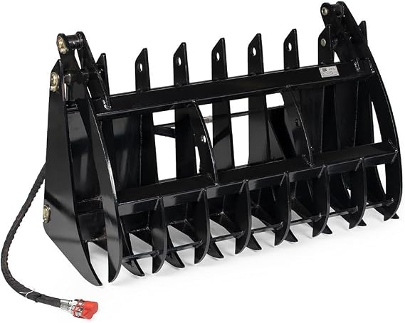 Titan Attachments 60" Root Grapple Rake, Universal Skid Steer Mount, Wide Clamshell, Twin 3,000 PSI Cylinders, 2,900 LB Rated, Landscaping & Land Clearing