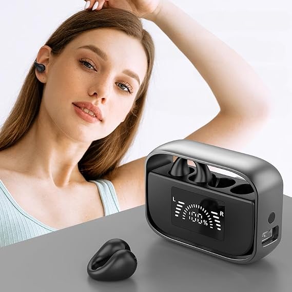 Micool Open Ear Earbuds Wireless, Ear Clip Headphones Bluetooth 5.3, IPX5 Waterproof/90H Playtime, Secure Fit Clip On Headphones for Workouts & Gaming (Black)