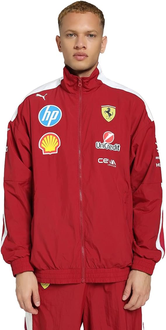 PUMA Scuderia Ferrari F1 2025 Driver T7 Oversized Jacket - Red - Size: XXL Plus size pilot jacket as worn by Lewis Hamilton and Charles Leclerc PUMA T7 collar and sleeves