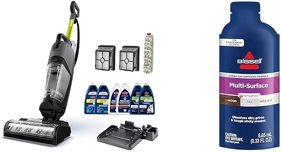 BISSELL CrossWave HydroSteamTM Deluxe Wet Dry Vac, Multi-Purpose Vacuum, Wash, and Steam, Formula Included, Green, 3515G + Bissell Multi Surface Super Concentrate, 14 0.33 Oz packets included, 4144