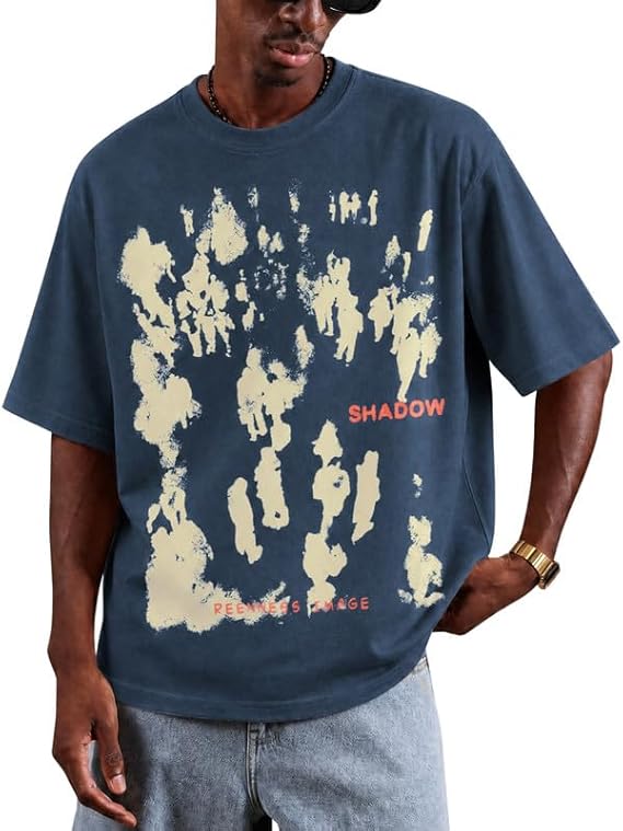 Vamtac Mens Oversized Graffiti Graphic Tees - Y2K Vintage T Shirts for Men Short Sleeve Summer Top
