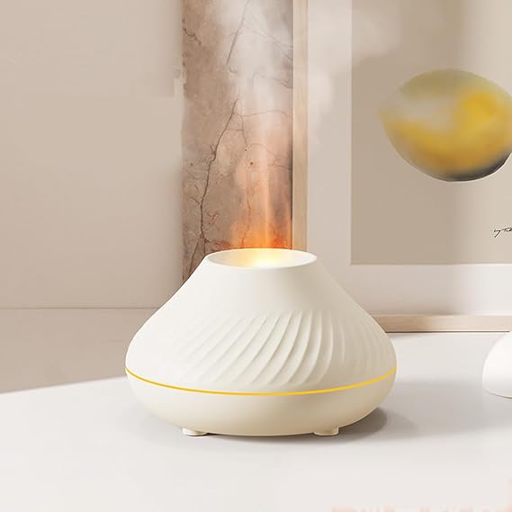 Simulation Flame Aromatherapy Machine USB Small appliance Air Humidifier Colorful Flame Aromatherapy Machine (Beige)