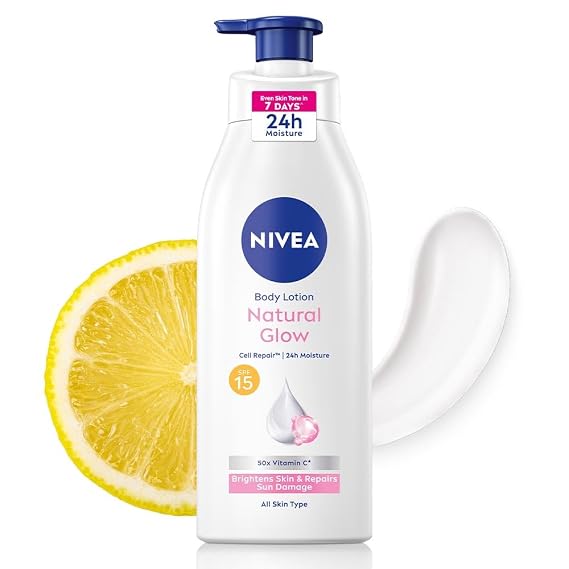 Nivea Natural Glow Body Lotion with SPF 15, Vitamin C, Lightweight Moisturizing Lotion for Daily Use, 13.52 Fl Oz (Pack of 1)