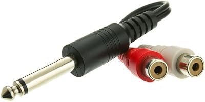 CableWholesale 14 inch Mono Phono to Dual RCA Adapter, 14 Mono Male to Dual RCA Female, 6 inch