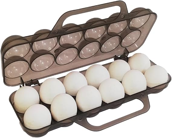12-Piece Egg Carrying Box with Handle, Ovary Picnic Practical Egg Carrying Container for Plastic Refrigerator (Anthracite, 1 Piece)