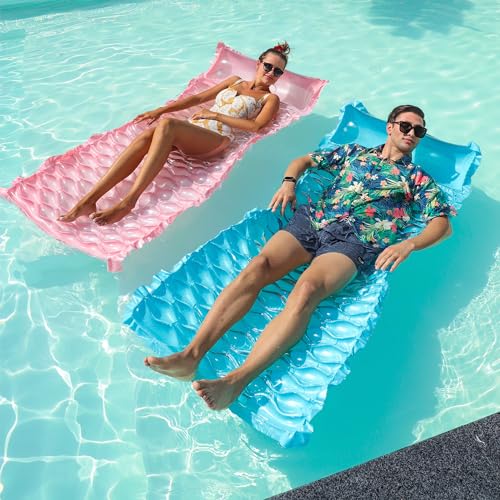 PARENTSWELL 2 Pack Inflatable Pool Floats Adult, 71x33 Large Pool Raft Water Lounge Float with Headrest Floating Mat Swimming Floaties for Adults
