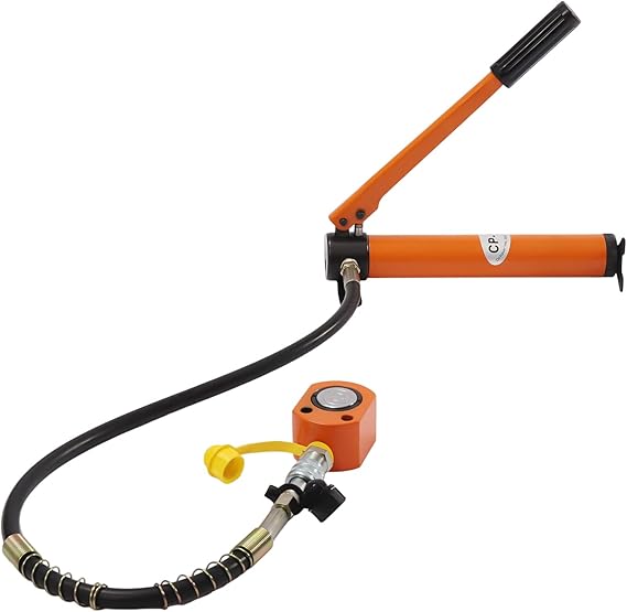 10T Hydraulic Ram Cylinder Jack, Low Profile Porta Power Ram Single Acting Mini Jack Ram with CP-180 Hydraulic Hand Pump, 0.43" Stroke Steel Short Jacks, 1m Hose, Orange, for Machinery Shipbuilding