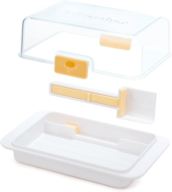 Butter Dish for Countertop and Fridge, Large Airtight Butter Box with Lid for Countertop & Travel, Clear Cover, Easy Portion Control, Butter Storage Container with locking clips, White