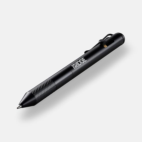 Ridge Bolt Action Pen - CNC Machined Everyday Carry Pen, Knurled Grip, Pressurized Refill, Manganese Spring Steel Clip, Compact Pocket EDC Pen with Schmidt EasyFlow 9000 (Royal Black)