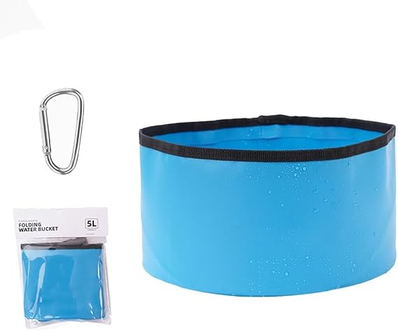 Collapsible Wash Basin, Portable Camping Bucket, Foldable Water Container, Lightweight Hiking Sink, Outdoor Dish Pan, Travel Foot Soak Tub, Compact(Blue+Carabiner)