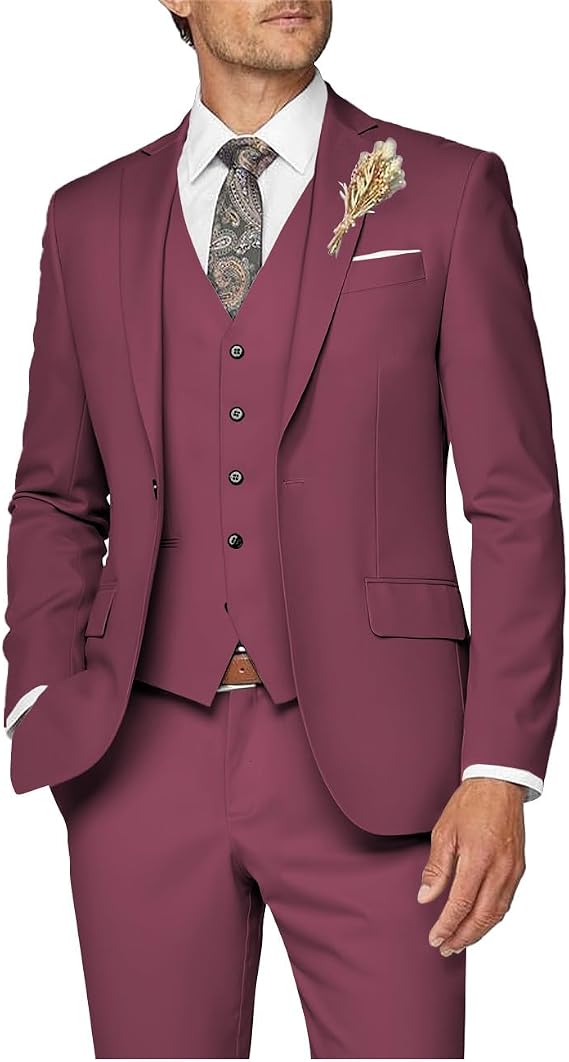 Wangyue Mens Suit 3 Piece Slim Fit Suits for Men Formal Business Wedding Groom Prom Tuxedo Dinner Party