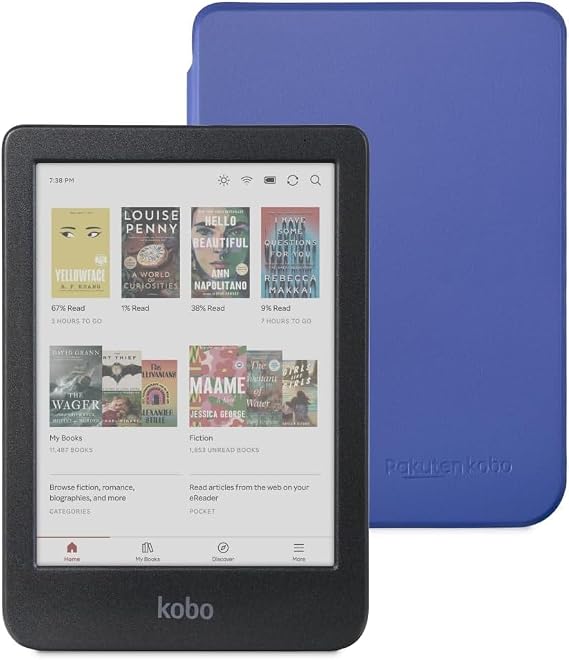 Kobo Clara Colour Black eReader & Cobalt Blue SleepCover Bundle | 6” Glare-Free Colour E Ink Kaleido 3 Display | Dark Mode Option | Waterproof | Built-in-2-Way Stand Cover