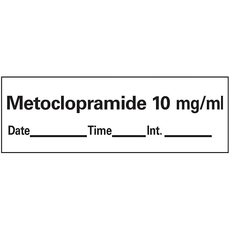 PDC Healthcare AN-17D10 "Metoclopramide 10 mg/mL" Removable Anesthesia Tape with Date, Time and Initial, 1" Core, 1/2" Width, 500" Length, White
