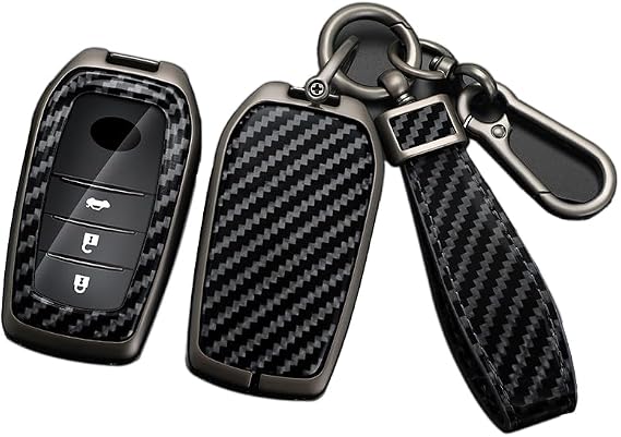 RYE for Toyota Key Fob Cover, Carbon Fiber Texture Key Fob Case for 2025 Camry, 2021-2025 Venza, Grand Highlander Hilux, Fortuner, 2022-2025 Tundra Tacoma Remote Key (Black, Come with Keychain)