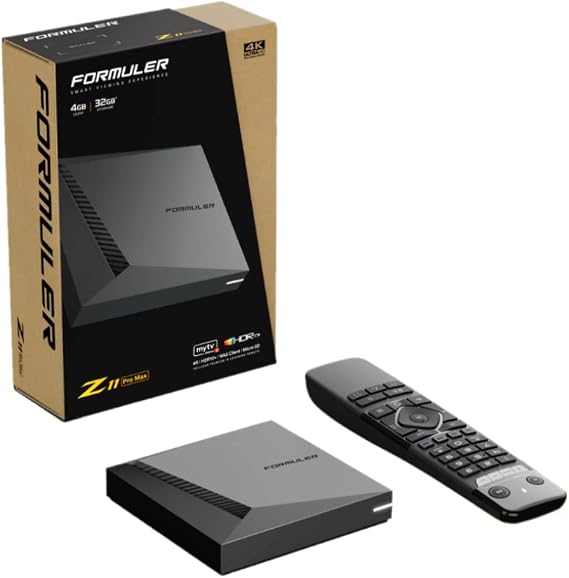 Formuler Z11 Pro Max 4K Android 11 Satellite Receiver with Premium IR1 Remote Control, 4GB RAM, 32GB Storage, Dual Band 5G, Gigabit LAN, Black