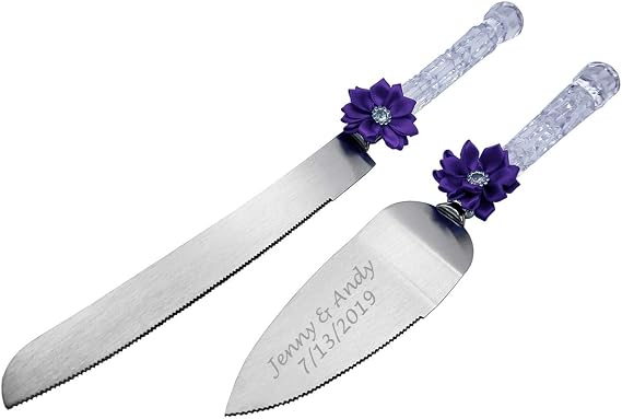GIFTS INFINITY Personalized Wedding Cake Knife and Server Set with Engraving Cake Cutting Utensil Set, Keepsake Gift for Wedding, Anniversary, Reception, Birthday & Other Occasions (CH-101PU)