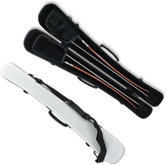Vetimobato Carbon Fiber Upright Double Bass Bow Case Fits All Standard 3/4 & 4/4 Size Bass Bows Lightweight Hard Shell String Bass Bow Case with Removable Shoulder Strap (White)