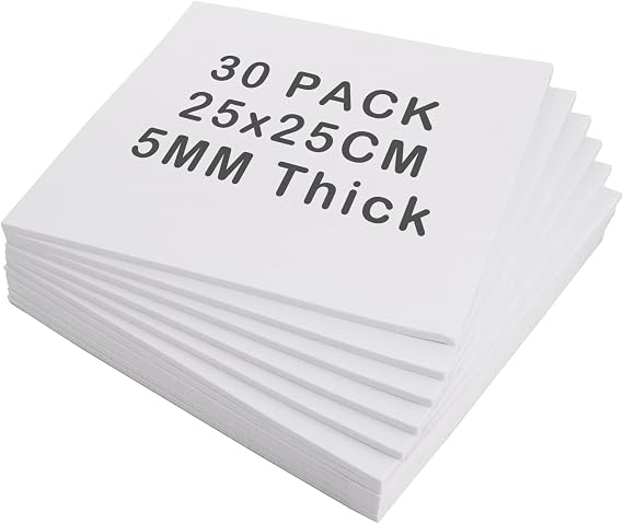 30 Packs White Polystyrene Sheet 5mm, 10x10Inch Foam Boards