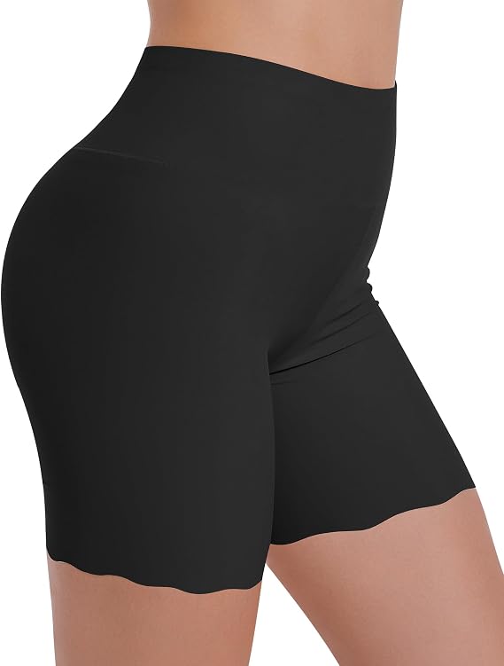 Women's High Waisted Cooling Slip Shorts - Anti Chafing Under Dress Shorts for Women, Scalloped Edge Safety Shorts
