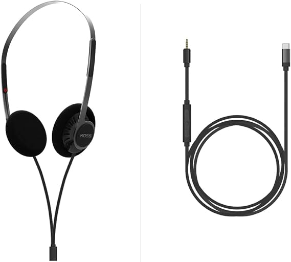 Koss KPH40 Utility On-Ear Headphones Plus Utility Cord USB- Cable Bundle