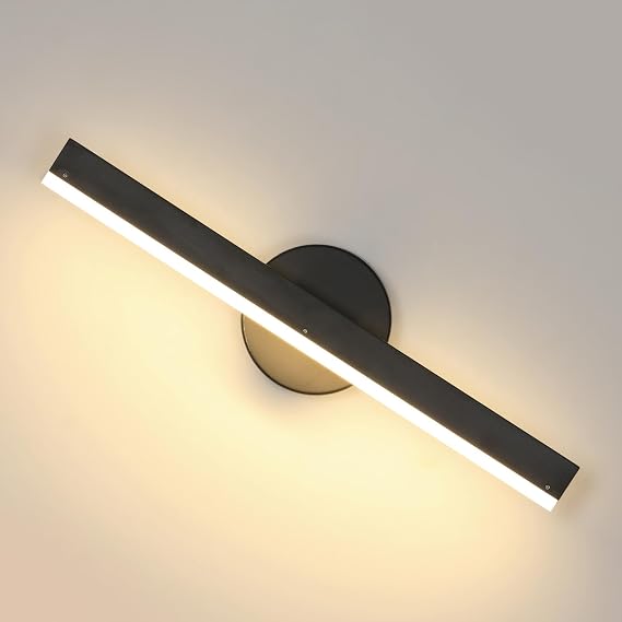Riserva LED Wall Lights Indoor, 12W 300° Rotating, Black, 3000K Warm Light | Wall Lamp Modern for Mirror, Hallway, Living Room, Bedroom, Dining Room [Energy Class E]