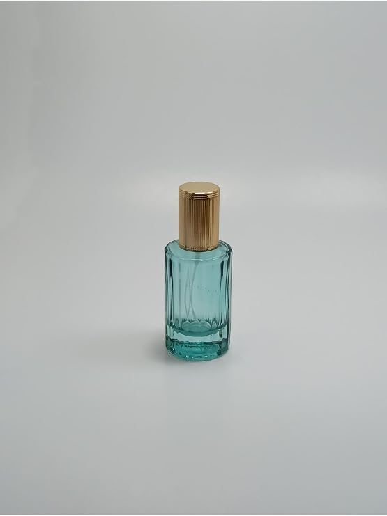 Boş Parfüm Şişesi 30 ml Tekrar Dolum Yapılabilir, Altın Kapaklı, Turkuaz Rengi