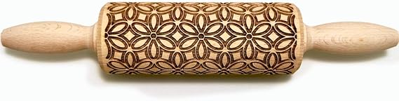 Rolling Pin Embossed with Flower Art Pattern for Baking Engraved Cookies (Small)