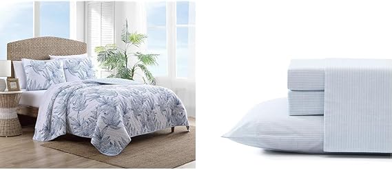 Tommy Bahama - King Quilt Set, Reversible Cotto Bedding with Matching Shams & King Sheets, Cotton Percale Bedding Set, Crisp & Cool, Stylish Home Decor (Ala Moana Stripe