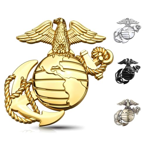 U.S.Marine Corps Car Emblem 3D Eagle Globe Anchor Metal Decal, 3.3x3.1 Weatherproof Military Sticker, Universal Fit for Cars, Trucks, Gifts for Veterans & Supporters Gold