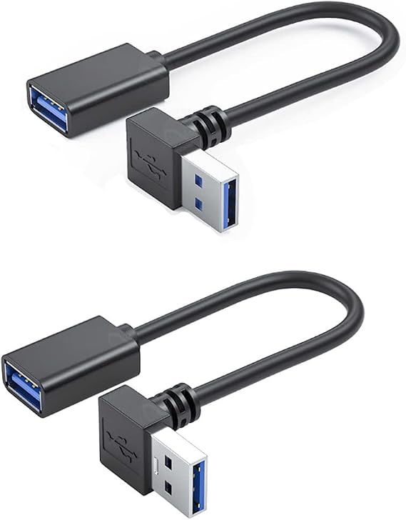 USB 3.0 Male to Female Extension Cable 90 Degree USB Extender Cable Short Extension Cord USB A Extension Cable 2 Pack(8IN,20CM) (Up & Down Angle)