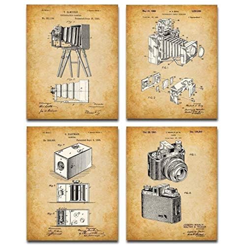 Original Camera Patent Art Prints - Set of Four Photos 8x10 Unframed - Makes a Great Photography Studio Decor and Gift Under $20 for Photographers