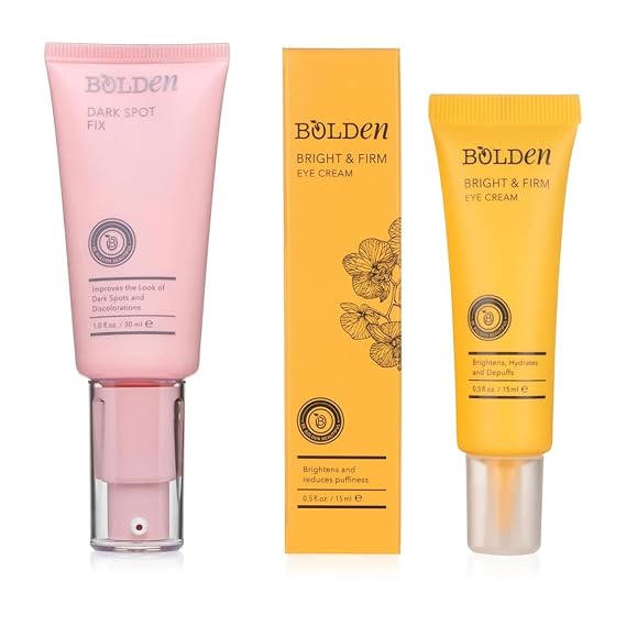Bolden Dark Spot Corrector & Bright & Firm Eye Cream Bundle | With Niacinamide, Tranexamic Acid, Vitamin C & Peptides | Skincare Set for Face & Under Eye | 1.0 fl oz + 0.5 fl oz