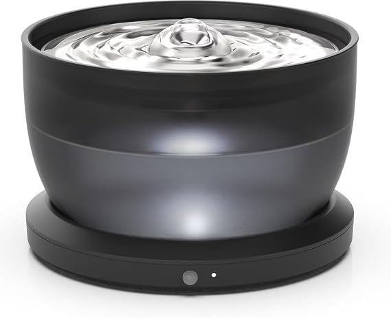 Casfuy W8LE Upgraded Wireless Dog & Cat Water Fountain with Stainless Steel Tray, 102-oz, Black