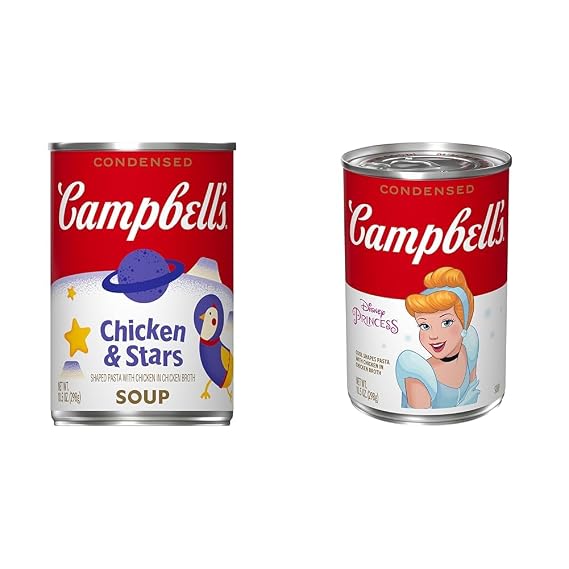 Campbell's Condensed Kids Soup Bundle, 2 10.5oz Chicken & Star with Chicken and 2 10.5 oz Disney Princess Cool Shapes with Chicken Soup (Pack of 4)