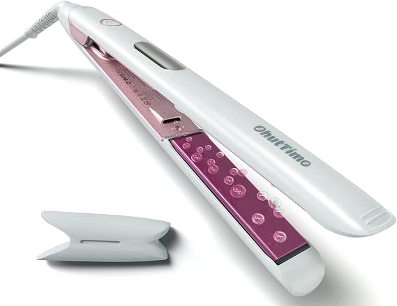 2022 UpdatedOhutTimo Tourmaline Ceramic Ionic Hair Straightener, Professional Flat Iron, Straightens and Curls 2 in 1, Smart Display 250F-450F, 3D Floating Plate,Thermo-Protect, Auto-Lock