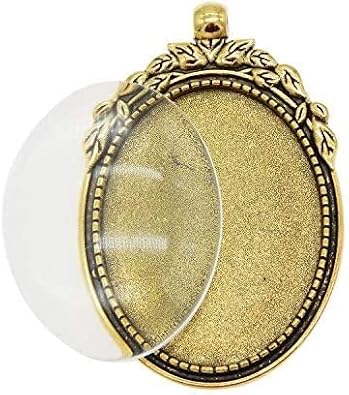 Julie Wang 10 Sets Oval Antiqued Gold Color Blank Photo Setting Bezel Tray Pendant with Clear Glass Cabochons for Necklace Jewelry Making Charms Resin Crafts DIY Supplies