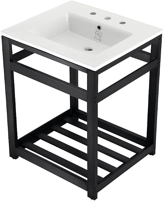 Kingston VWP2522W8A0 25" Ceramic Console Sink, White/Matte Black