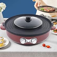 2200W 2 in 1 Smokeless Grill and Hot Pot BBQ Grill Pot 110V Household Electric Grill, Barbecue Plate Multi-function Smokeless Shabu Korean BBQ Grill for Simmer, Boil, Fry, Roast (Red)