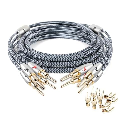 14AWG Audiophile Speaker Cable with 4mm Banana Plugs, Double-Shielded & Cotton-Braided for Home Theater, Stereo Amplifier and Hi-Fi Speakers 6.56ft2m