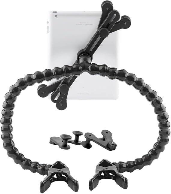 MOGO ModularHose Tablet Holder with Heavy Duty Spring Clamp (Opens to 2"), Compatible with Tablets and Cases up to 14.25" (iPad, iPad Air, iPad Pro 11, Samsung Tab, Microsoft Surface), Dual 18" Arms