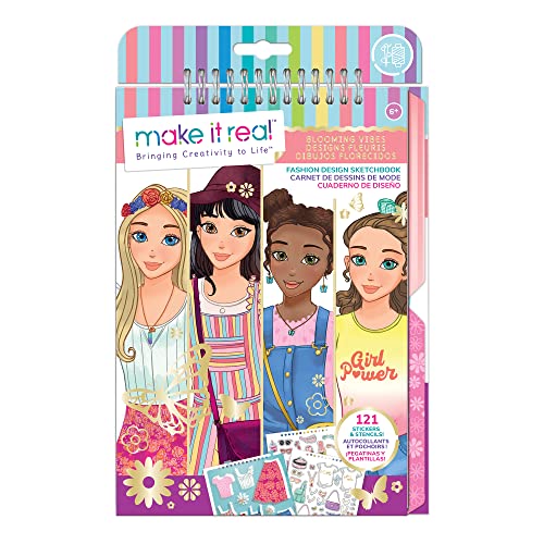 Make It Real - Fashion Design Sketchbook: Blooming Vibes - Kids Fashion Design Kit - Coloring Book for Girls 6-14
