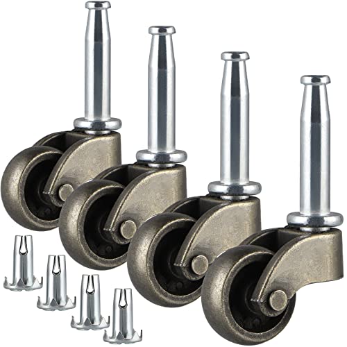 Skelang Swivel Stem Caster 1, Zinc Alloy Caster with Socket, Caster Wheel Replacement for Coffee Table, Chest of Drawer, Nightstand, Ottoman, Total Load Capacity 360Lbs