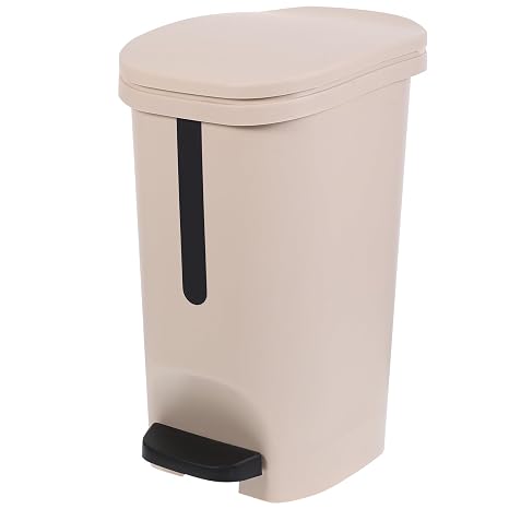 Step-on Trash Can with Lid 10l Kitchen Bathroom Waste Basket Household Garbage Container in Khaki with Pedal and Removable Inner Bucket for Home Use
