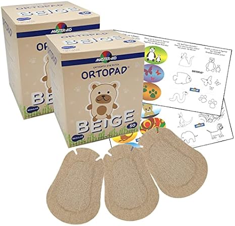 Ortopad Bamboo Beige Eye Patches, Regular Size, 2 Boxes (100 Patches), Stickers Included