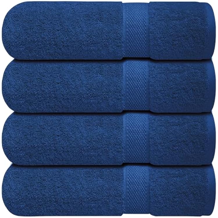 Infinitee Xclusives Luxury 100% Ring-Spun Cotton Bath Towels Set of 4 27x54 inches Soft, Absorbent & Quick-Drying Towels for Bathroom, Gym, Spa & Hotel Use Tranquil Navy, Bath Towels