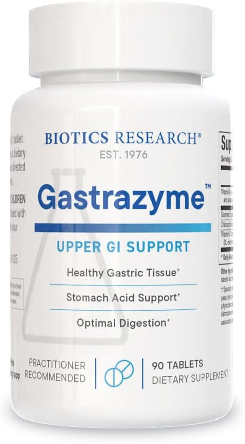 BIOTICS RESEARCH GastrazymeTM Digestive Support - Supplies Vitamin U Complex, Chlorophyllins, Gamma Oryzanol (from Rice) Supplement Supports Gastrointestinal Health & Gut Lining - 90 Tablets